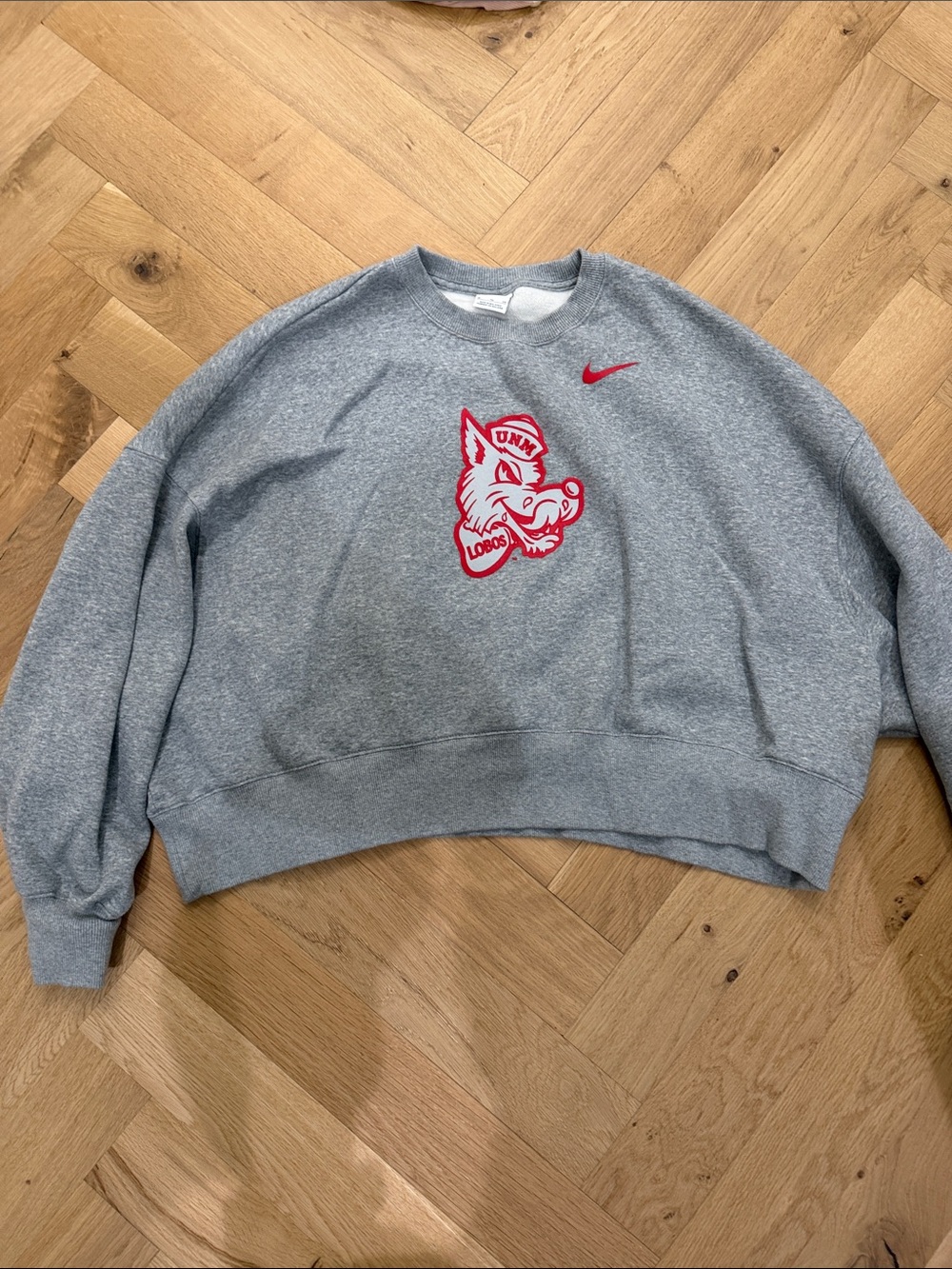 Nike Gray Crewneck Sweatshirt with Red UNM Lobos Logo